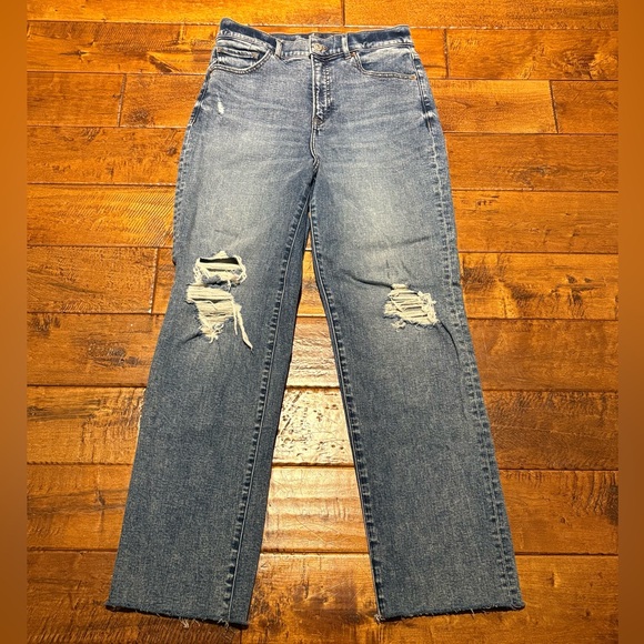 Express Modern Straight Super High Rise distressed Jeans - Picture 2 of 15